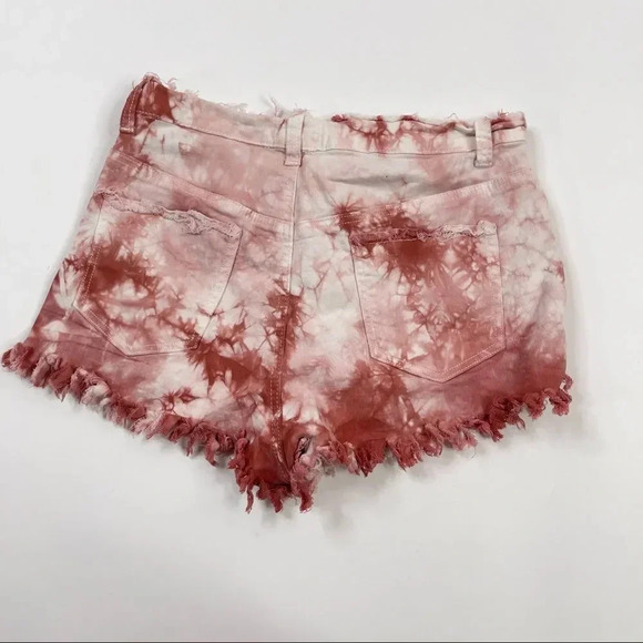 POL Tie Dye Cutoff Jean Maroon Shorts - Picture 2 of 10